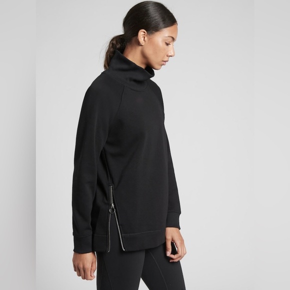 Athleta Tops - Athleta Cozy Karma Side Zip Sweatshirt Funnel Neck Pullover Black Size Small